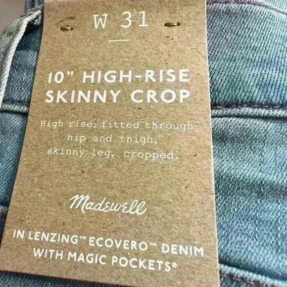 Madewell 10" high rise skinny crop jeans. Sz W31. NWT. - Picture 11 of 12